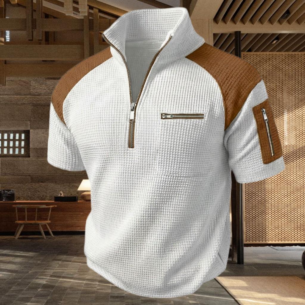 Men s Summer Amazon POLO Shirt with Zipper Pocket, Men s Stand-up Collar Sports Polo Shirt, Men s Short-sleeved T-shirt S белый