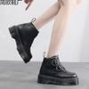 Locomotive Boots Women's Head Layer Lychee Pattern Leather Short Boots Fashion Boots Muffin Heart Buckle with Thick Bottom