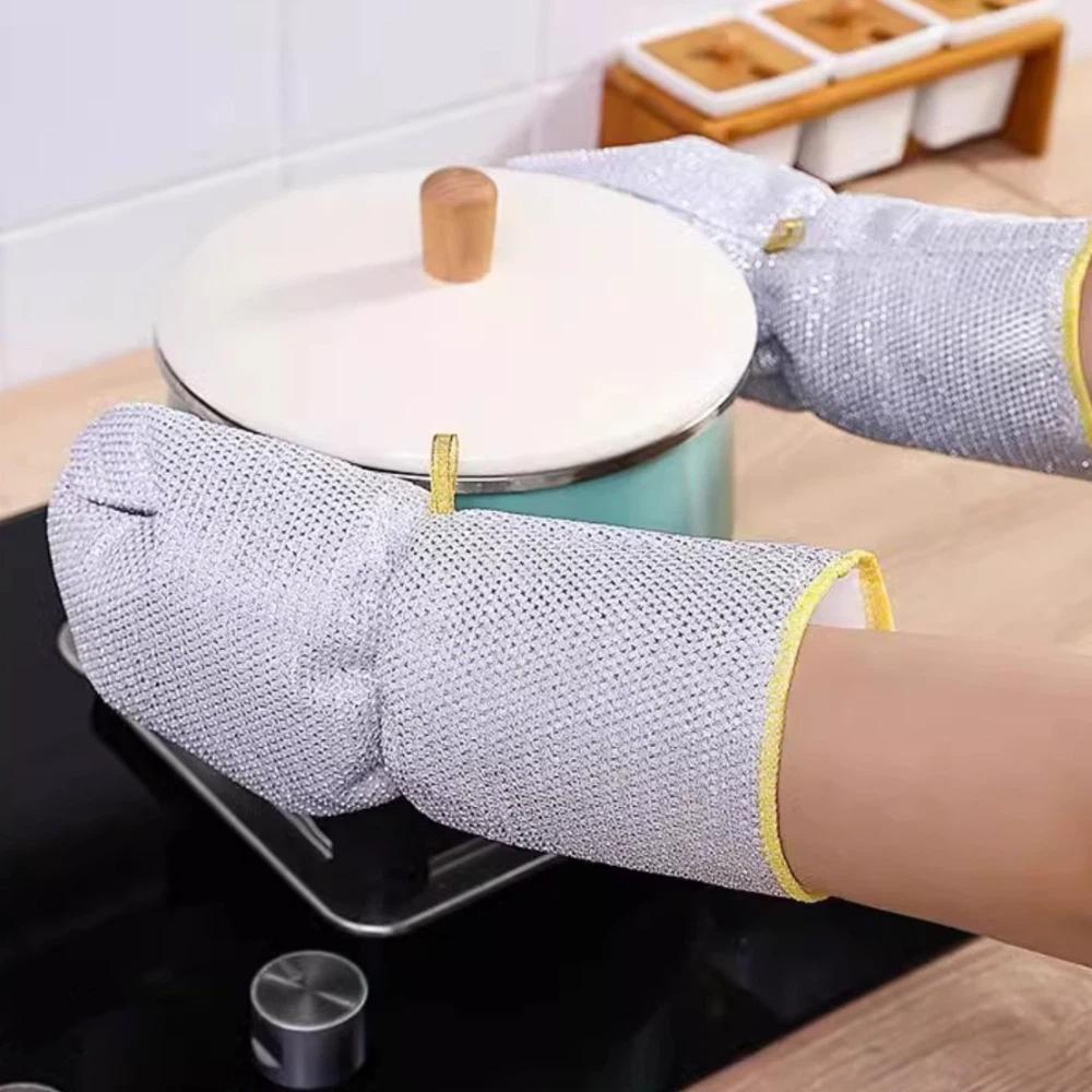 6PCS Waterproof Steel Wire Gloves Extended Design Cleaning Gloves Housekeeping Gloves  Pot Cleaning