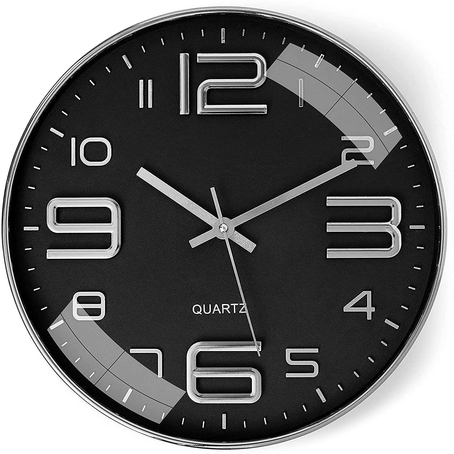 

Настенные часы 12 Бесшумные Кварцевые Декоративные Новейшие Настенные часы Бесшумные Классические часы Работающие от батарейки Круглые Легко читаемые Для комнаты/дома 32 X 5 CM серебряный/чёрный