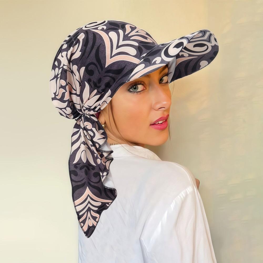 Baseballkappe mit floralem Print und Riemen, mit Schirm zum Umwickeln der Haare, Sommer-Kopftuchmütze, atmungsaktiv, vielseitig, Turbanmütze, für Alltagsoutfits