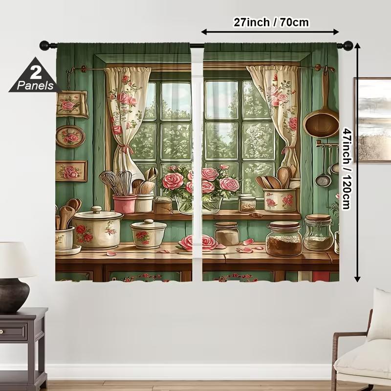2 Pcs Kitchen Scenery Print Curtains,suitable for Bedroom,living Room Kitchen Decoration,home Decoration,window Decoration