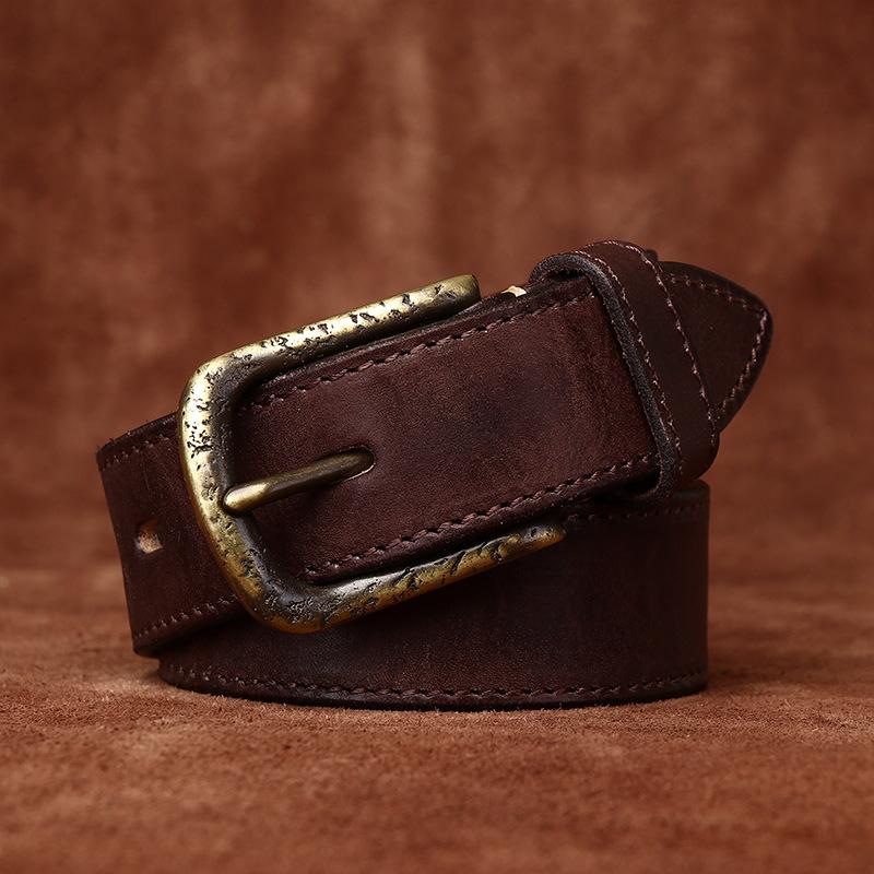 Pásek Pánský Zesílený Italská První Vrstva Hovězí Kůže Spona s Kolíčkem Retro Retro Styl Osobnost Trendy Džínový Pásek Pánský