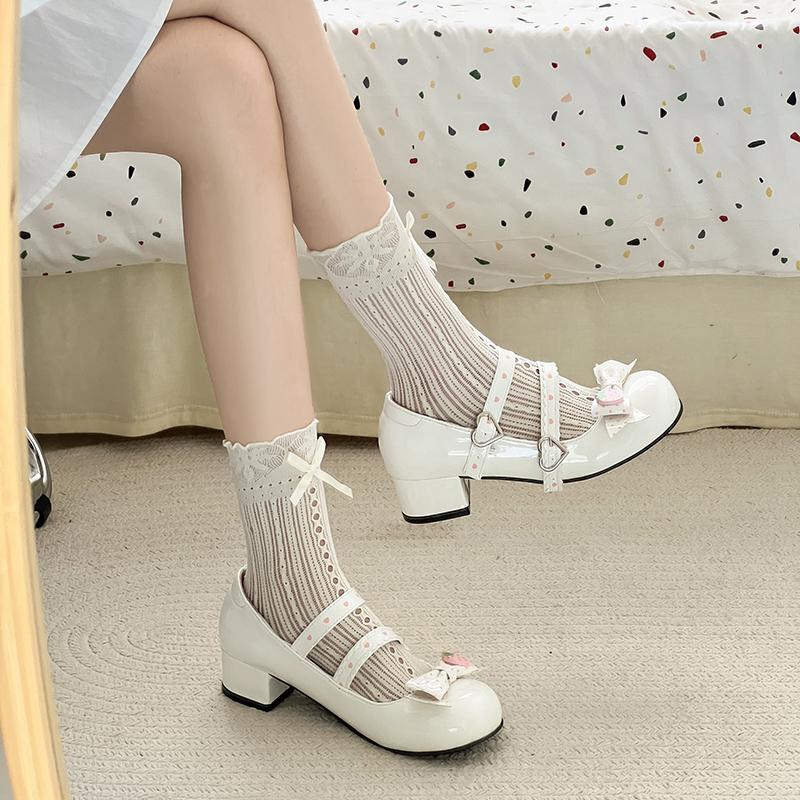 Fashion French sweet and thick-heeled Mary Jane shoes for women's 2025 autumn new style, versatile shallow opening bow single shoes