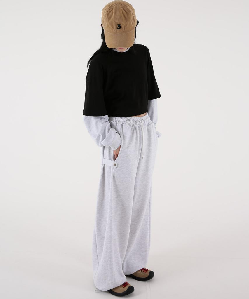 UMM Women'S Snap Button Wide Balloon Sweatpants White Melange