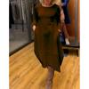 Autumn and winter new European and American versatile solid color round neck long-sleeved dress women's clothing