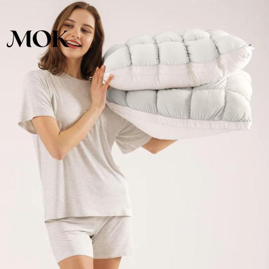 Lightweight Foam Alternative Puff Cooling Pillow, Soft Breathable Quilted Sleeping Machine Warm Night Pillow Washable, Fluffy Cloud-like for Side And