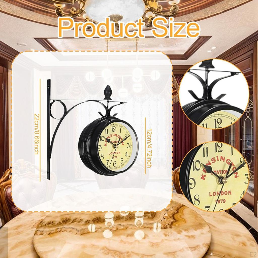 Double Faced Station Clock Wall Mute European Round Antique Hanging Metal for Office Cafe