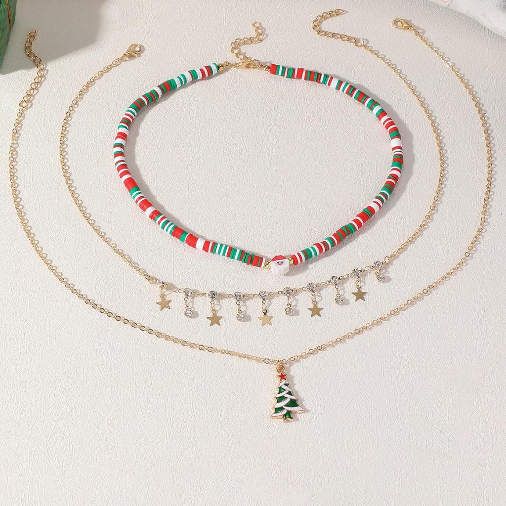 European & American Christmas Festival Polymer Clay Necklace - Creative Santa Claus & Christmas Tree Design, Clavicle Chain, Unique Holiday Style.