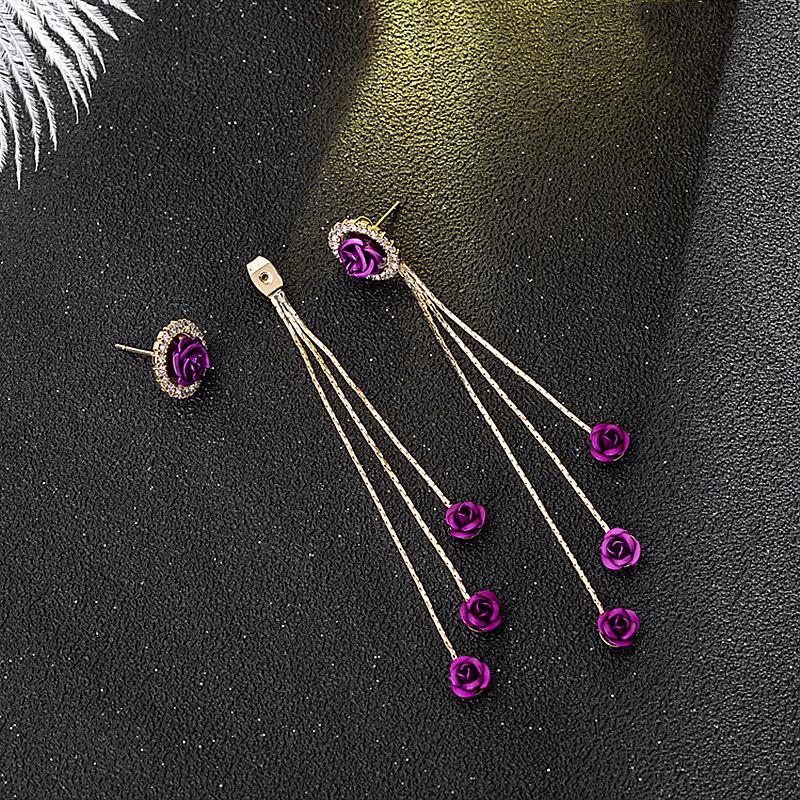 Silver needle red rose fringed earrings women's tide simple niche design showing face thin earrings earrings