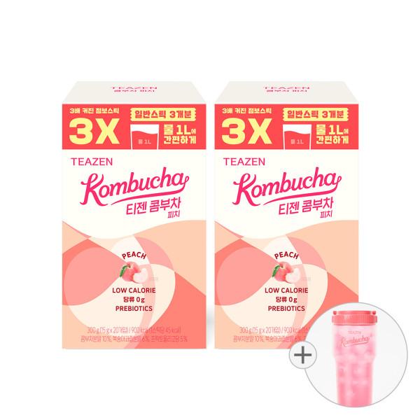 Teazen Kombucha Peach Jumbo Pack 2 boxes + 1L bottle (40 sticks), Korea Kombucha