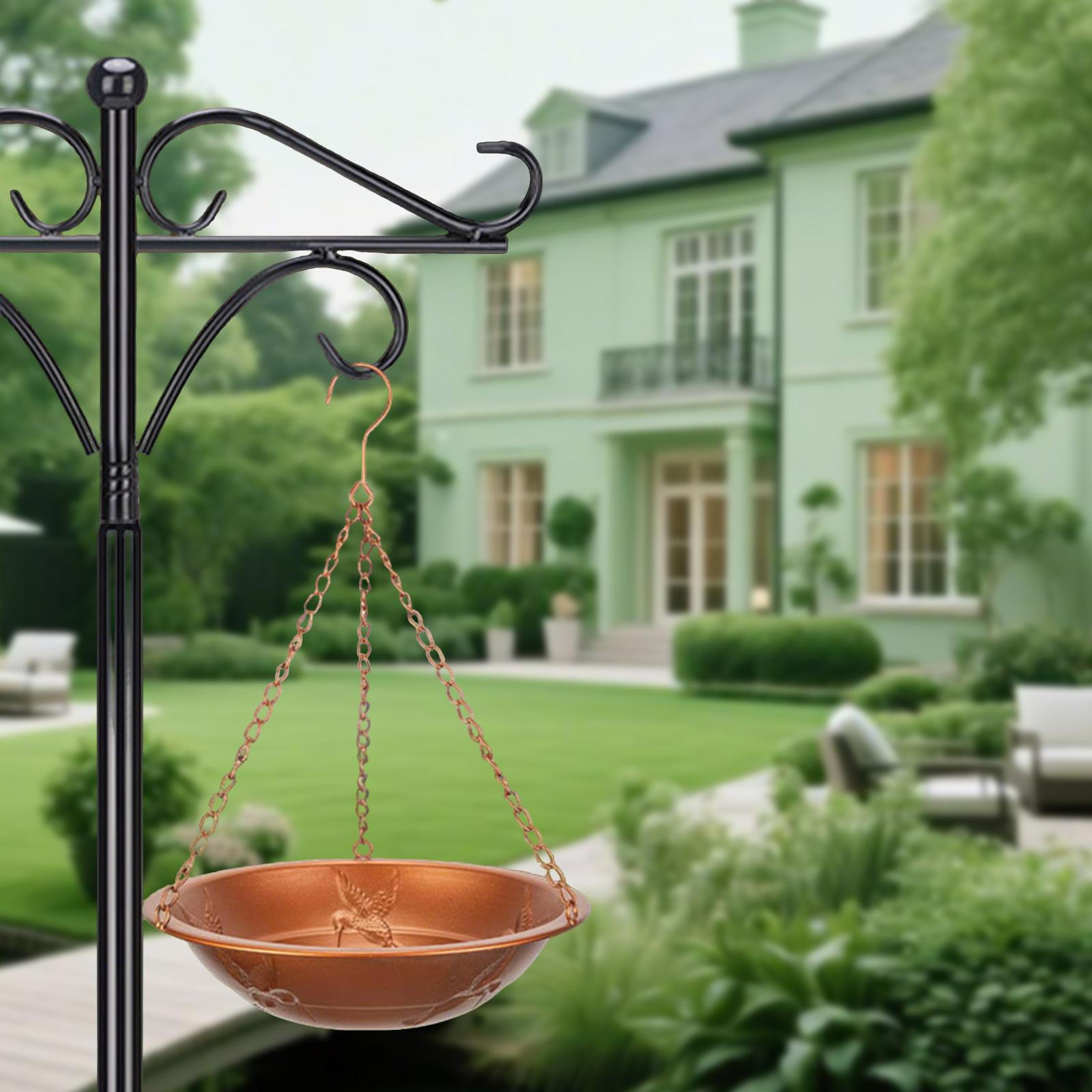 

Hanging Bird Feeder Food Dispenser Iron Weatherproof with Hook Birdbath Bowl Feeding Dish Tray for
