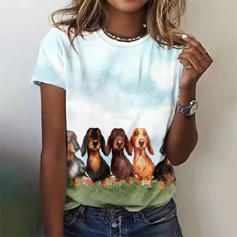 

Футболка с принтом 3D Kawaii Cat Dog для женщин, забавные футболки с изображением животных, летние повседневные топы с круглым вырезом, свободные футболки с коротким рукавом 6XL