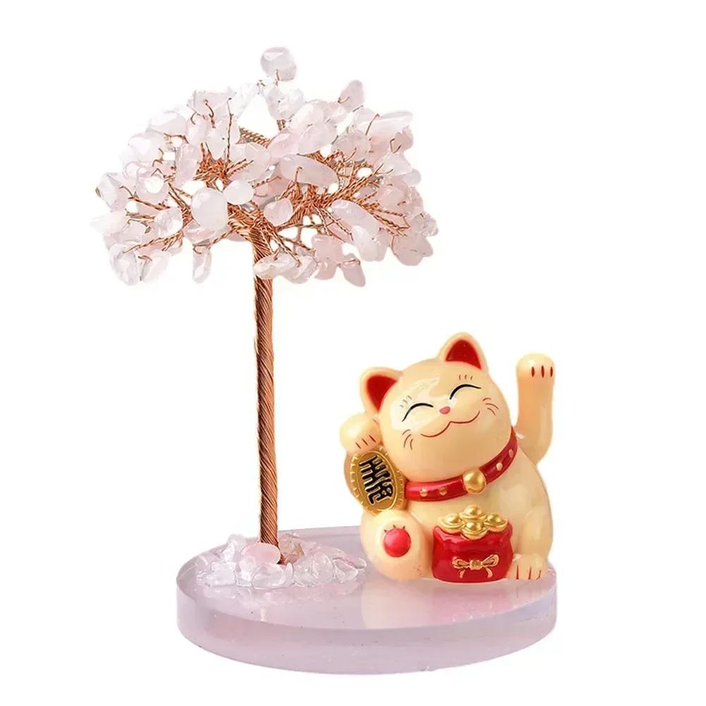 Lucky Cat Base with Natural Tree  Beautifully Crafted with 108 Pieces  Available In Multiple Vibrant Colors
