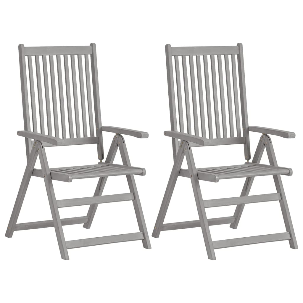 Adjustable Garden Chairs 2 pcs Grey Solid Acacia Wood