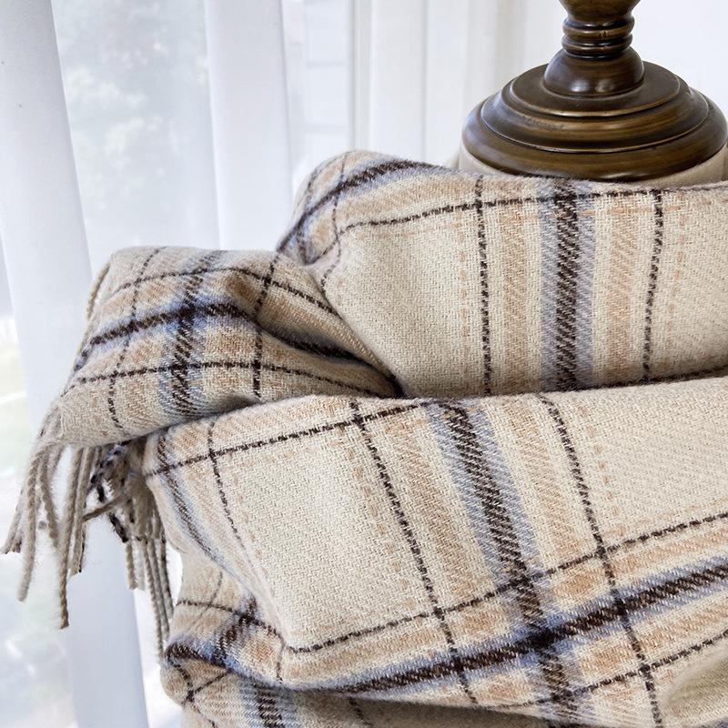 Vintage British Plaid Striped Scarf Autumn Winter Thickened Warm Tassel Wrap Scarf Unisex Imitation Cashmere Coldproof Scarf