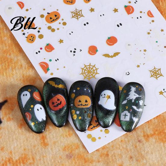 Self Adhesive Nail Decals Halloween Art Stickers, Cartoon Pumpkin Ghost Bat for Decorative Nails Stickers Decorations, Self-Adhesive Holiday Manicure