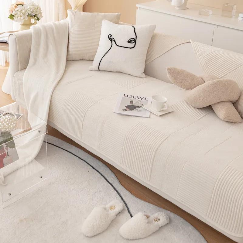 Copridivano di Lusso per Soggiorno Antiscivolo Spesso Peluche Cuscino Tappetino Stile Semplice Asciugamano Coperta in Peluche per Divano Decorazione Casa