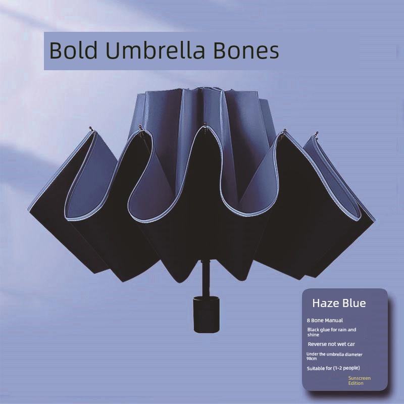 12-Rib Black Rubber Fully Automatic Folding Umbrella for Sun and Rain, Bulk Quantity, 70% off Sunshade Umbrellas with Logo Printing, Gift and