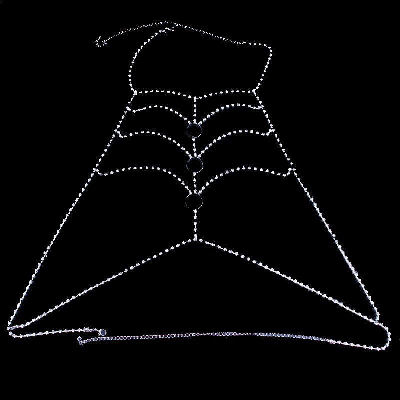Shiny Crystal Rhinestone Bra Chain Harness Jewelry for Women Sexy Hollow Choker Necklace Body Harness Chain Bikini Top