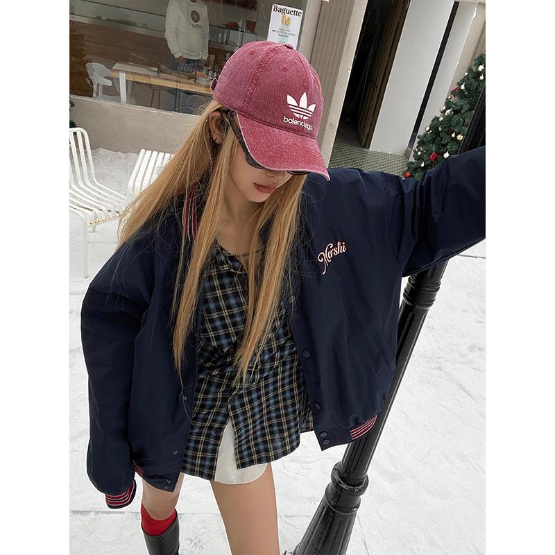 Women's 2023 Oversize Black Retro Baseball Jacket for Spring and Autumn