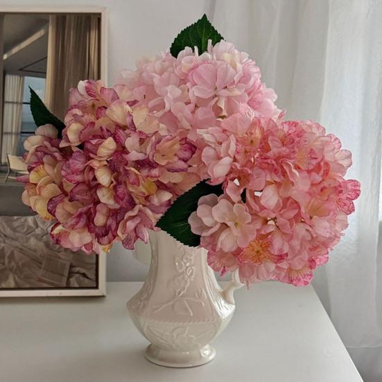 Large Hydrangea Artificial Flowers Full Bloom Faux Silk Hydrangeas with Stem for Home Wedding Party Decor Table