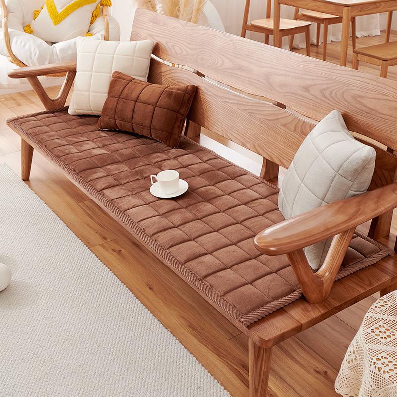 Plush Thickened Non-Slip Sofa Cushion Plaid Autumn and Winter Warm and Simple Living Room Solid Wood Sofa Cushion Cover Cloth