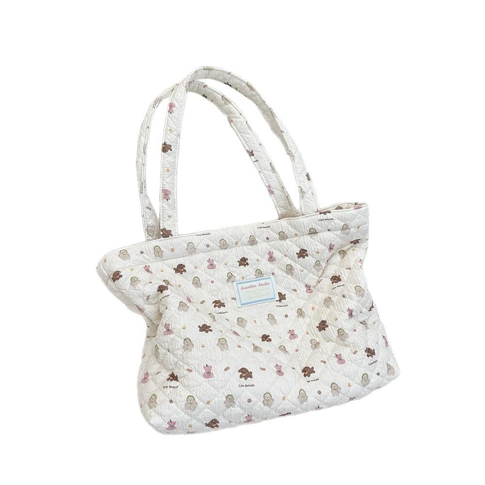 10 Cartoon Printed Quilted Quilted Cotton Bag Shoulder Cotton Bag Women's Horizontal Large-capacity Portable Canvas Bag