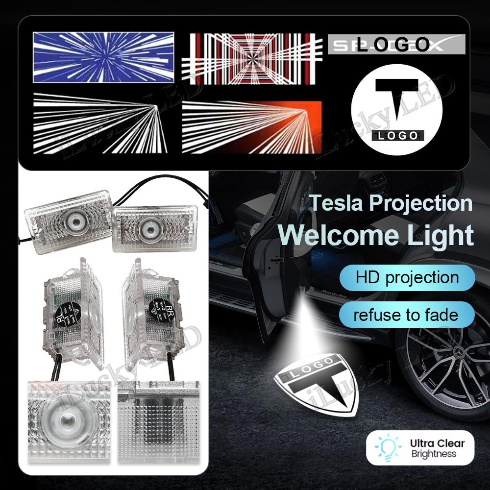 2Pcs Fashion LED Car Door Welcome Light Logo Projector for Tesla Model 3/Y 24-25 Model 3 17-23 Model Y 21-24