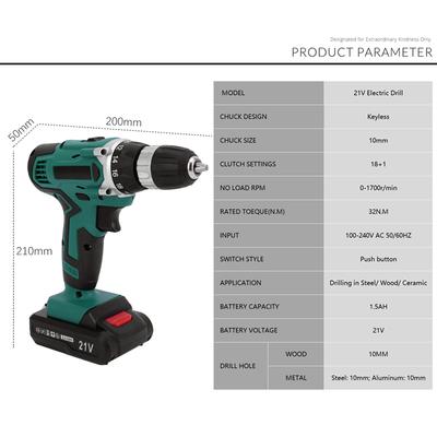 Perceuses électriques sans balais 21V 32N.M Tournevis électrique sans fil Batterie lithium-ion 1500mAh Outils électriques 3/8 de pouce Perceuses à percussion