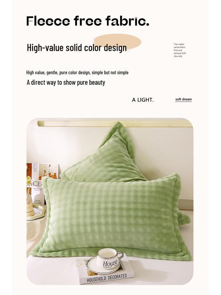 Set of 2 Thick Velvet Flannel Pillowcases - Winter Coral Fleece, Single or Double Size