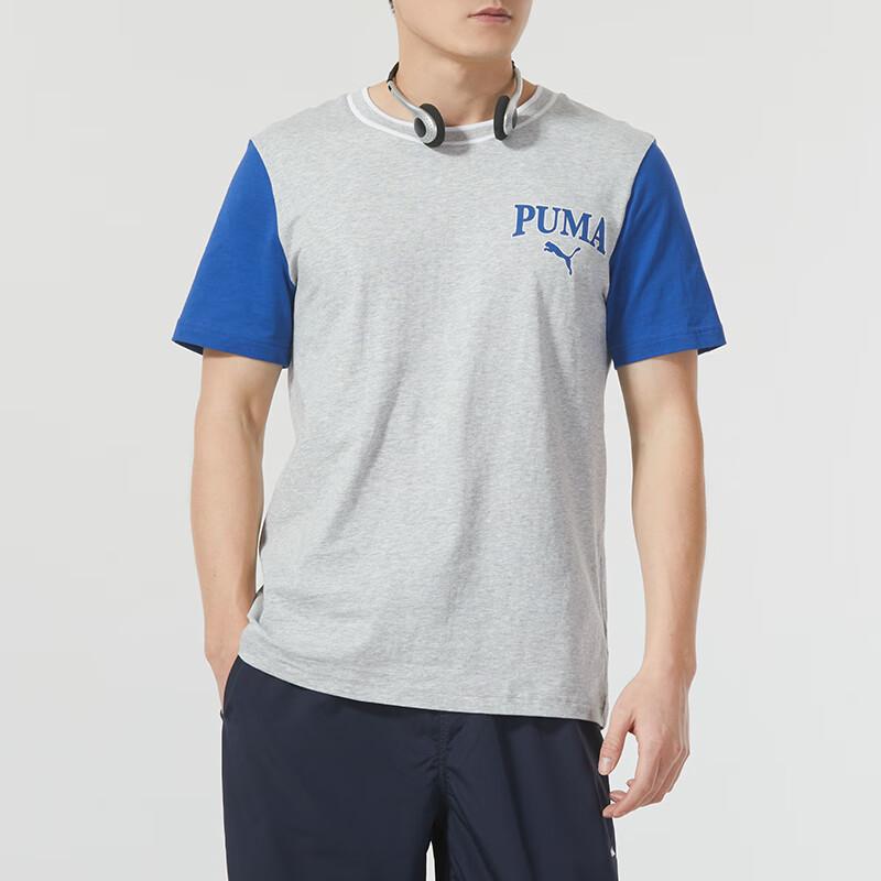 Puma Letter Logo Print Spliced Casual Breathable Round Neck Short Sleeve T-Shirt Men Tops Gray 682184-04