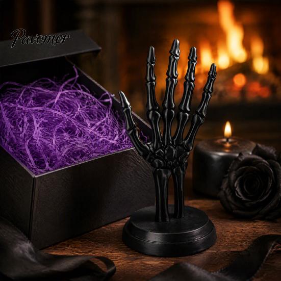 Trendy Desk Ornament Gothic Skull Hand Jewelry Rack, 3D Print Skeleton Stand Style Gift with Stable Base, Rings And Bracelets Organizer for