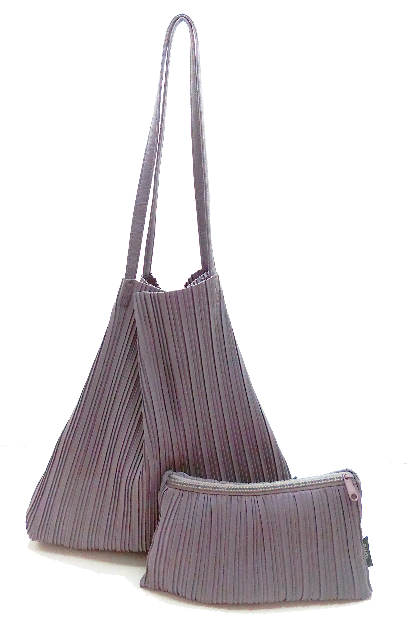 

Blue Orb Tote Bag Pouch Set Bag Casual Stylish Pleated Daily Shoulder Bag Tote Pouch Set [BLUEORB] & Women s (Lavender Gray)