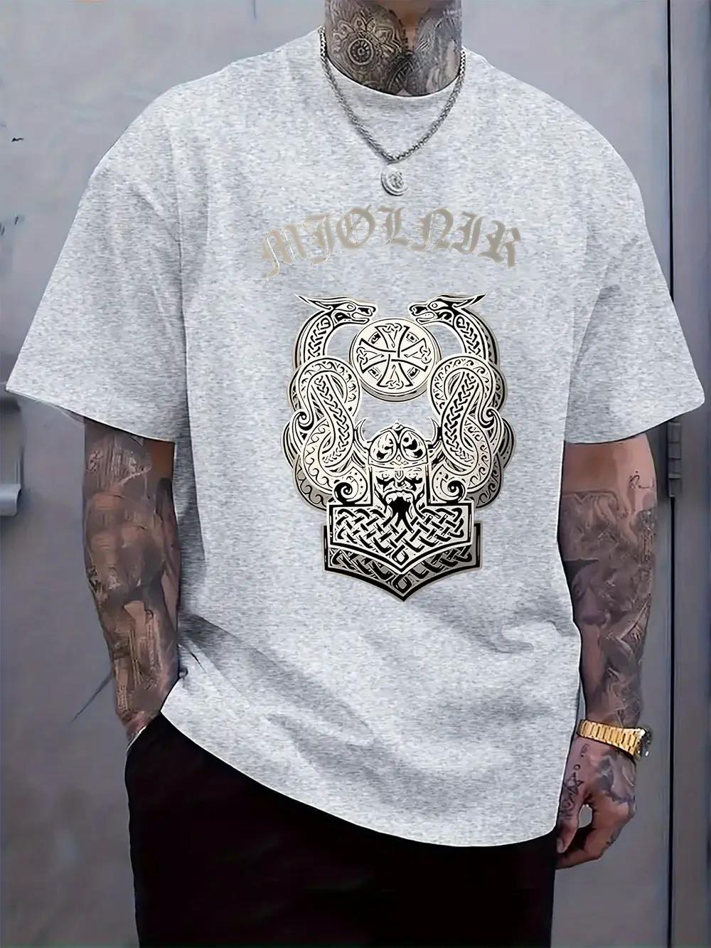 

Scandinavian Mythology Print Round Neck Short Sleeve T-shirt Fashion Regular Fit Spring/Summer Vacation XXXL