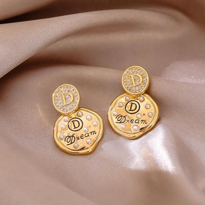 New Personalized Pearl & Zircon D Letter Cold Style Dangle Earrings - Light Luxury Silver Needle