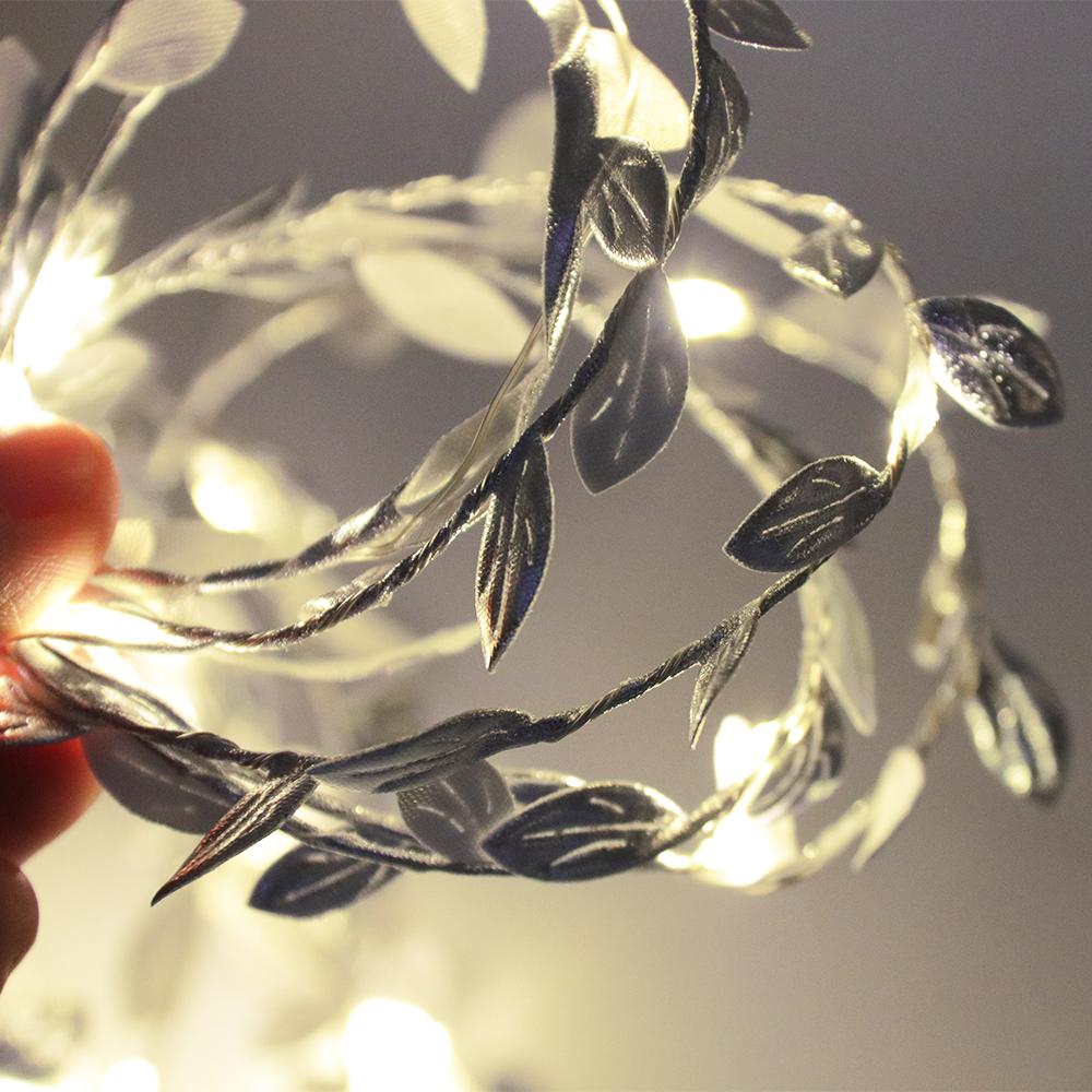 

Simulate Leaf Garland String Light Flexible Copper Wire Artificial Leaves Lamp for Christmas Wedding Party Silver rattan3 meters (battery box)#0