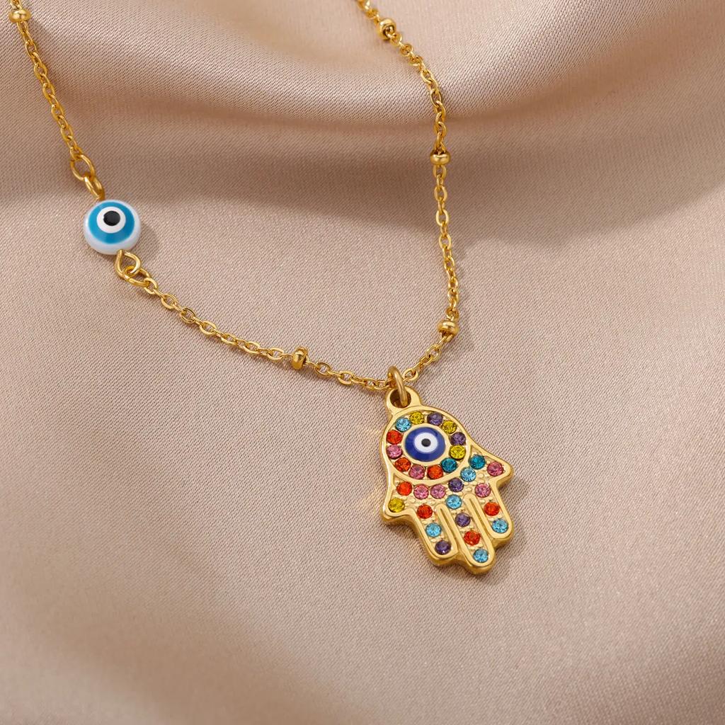 Turkish Hamsa Evil Eye Necklaces For Women Gold/Silver Color Charm Necklace Party Jewelry Accessories Gift