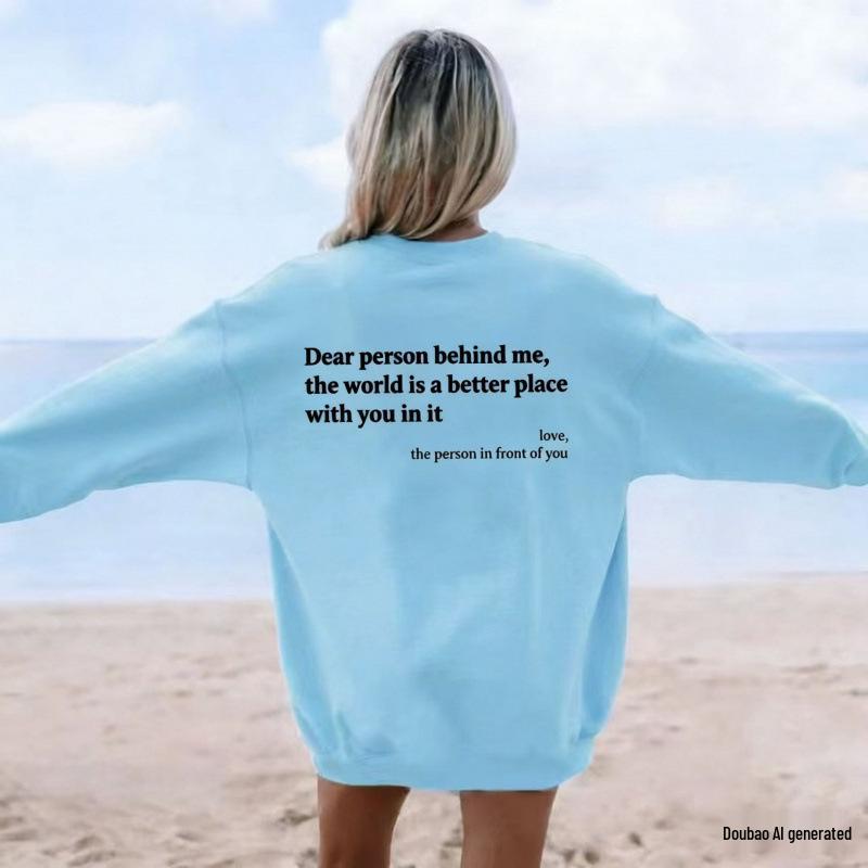You Are Enough Casual Round Neck Long Sleeve Printed Plus Velvet Hoodie
