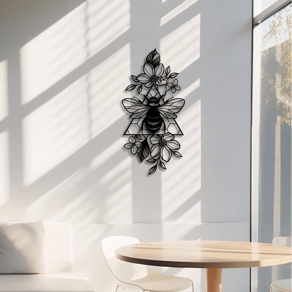 Black Iron Bee Floral Metal Wall Art Decor for Living Room Bedroom Home Gift