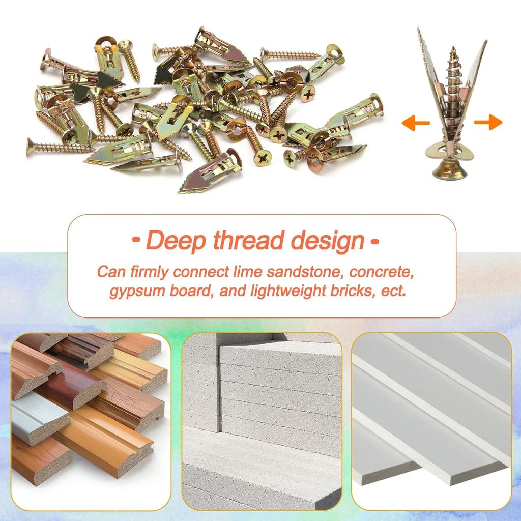 10/25/50Pairs 1Anchor and 1Screw/Pair Self-Drilling Drywall Anchors and Screws Zinc Plated Steel Hollow Wall Anchors and Screws