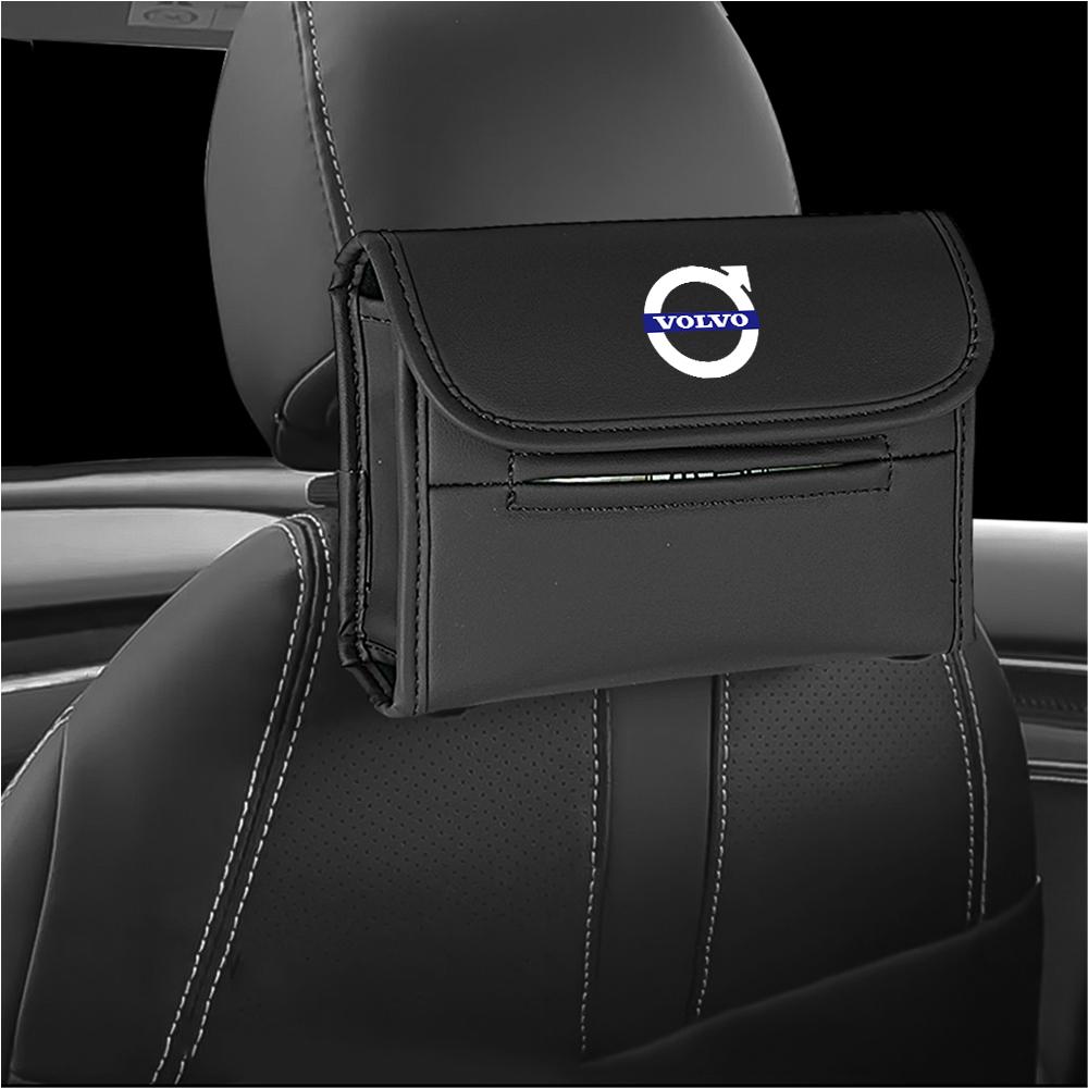 Leather Car Tissue Box Car Center Console Seat Back Tissue Box Hanging Storage Box For Volvo Rdesign XC60 XC90 V40 V50 V60 AWD