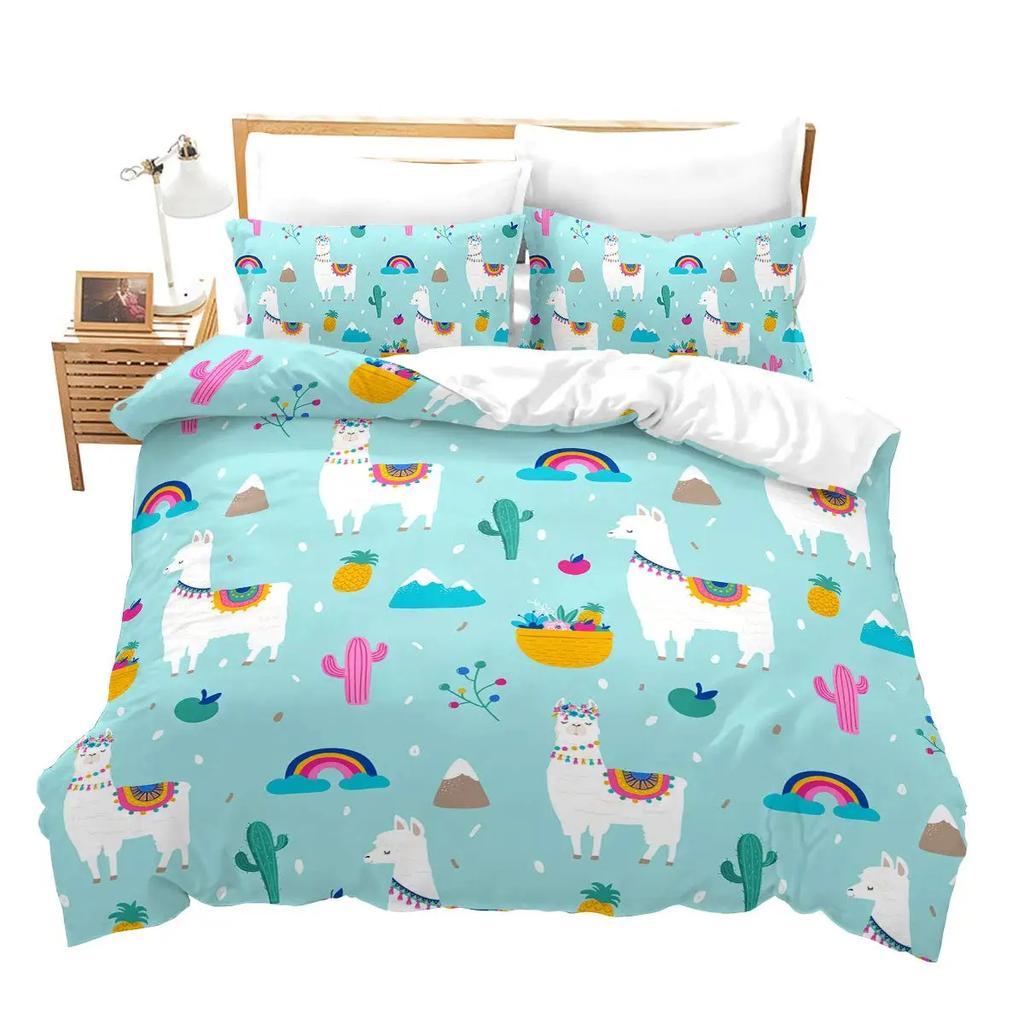Duvet Cover Kids Teens Gifts Cute Cartoon Alpaca Llama Cactus Printing Bedding Animals Cover Bedroom Decorative Duvet Cover