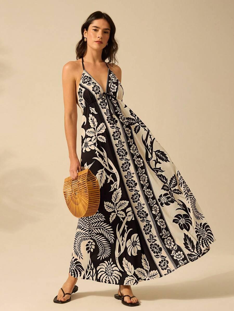 2025 Summer Women s Sleeveless Printed Camisole Long Dress Medium чёрный