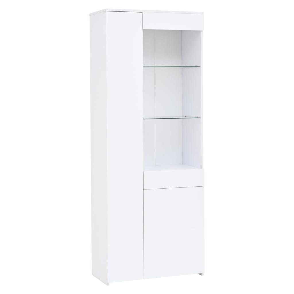 70*35*180cm Display Cabinet with Drawers, Glossy, Glass with LED Lighting, Tall Cabinet, Standing, Partition Storage, Recommended Load Capacity 45kg