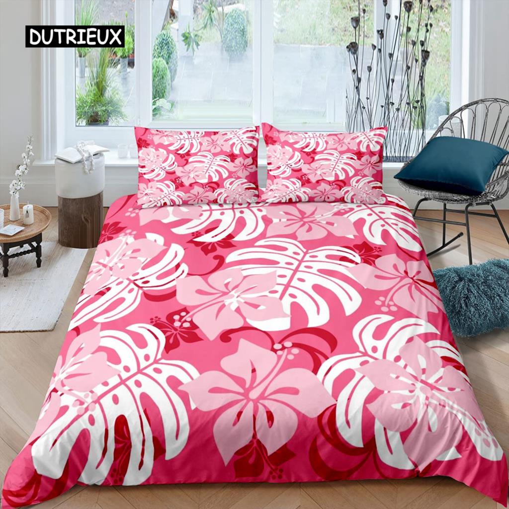Palm Leaves Duvet Cover King Full Banana Leaves Bedding Set Hawaiian Tropical Leaves Green Branches 2/3pcs Polyester Quilt Cover
