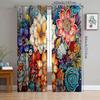 2pcs- Bright Peony Flower Polyester Curtains, Bathroom, Bedroom, Living Room, and Home Room Decorative Curtains