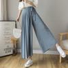 Summer Korean Women Big Hem Skirt Trousers Pleated Chiffon Trousers High Waist Pants Casual Wide Leg