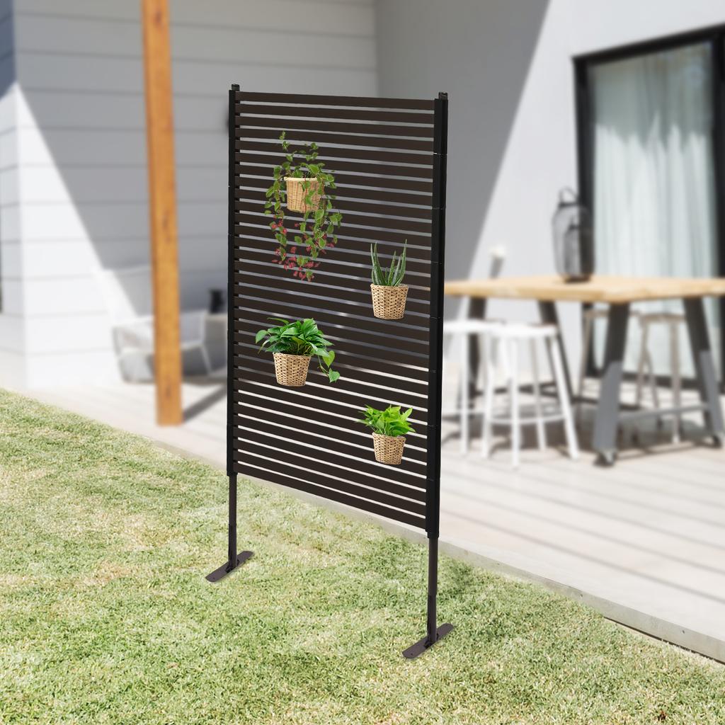 Privacy Screen with Stand, 3x5 Ft Garden Patio Partition, Decorative Backyard Fence Panel, Brown Windproof Room Divider, 1 Pack