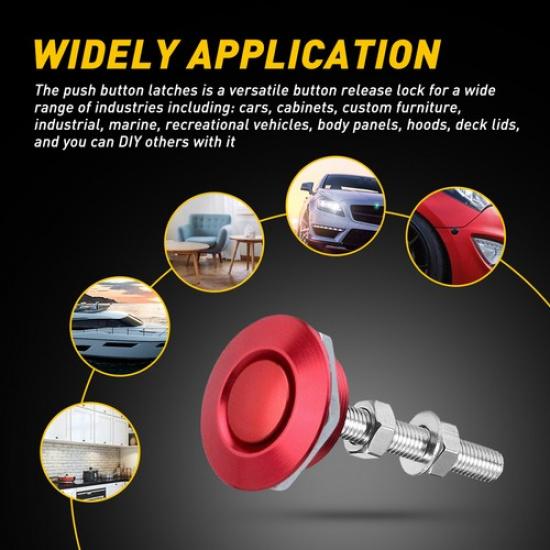 2x red Push Button Quick Release Hood P Bonnet Lock Clip Car Bumper Latch set